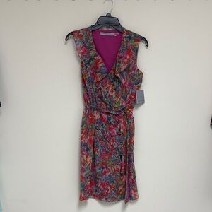 Vibrant Pink Multicolor Floral Wrap Midi Dress